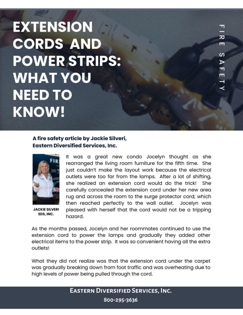 fire safety article about extension cords and power strips