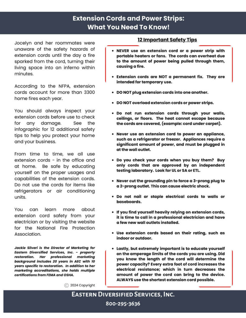 fire safety article about extension cords and power strips