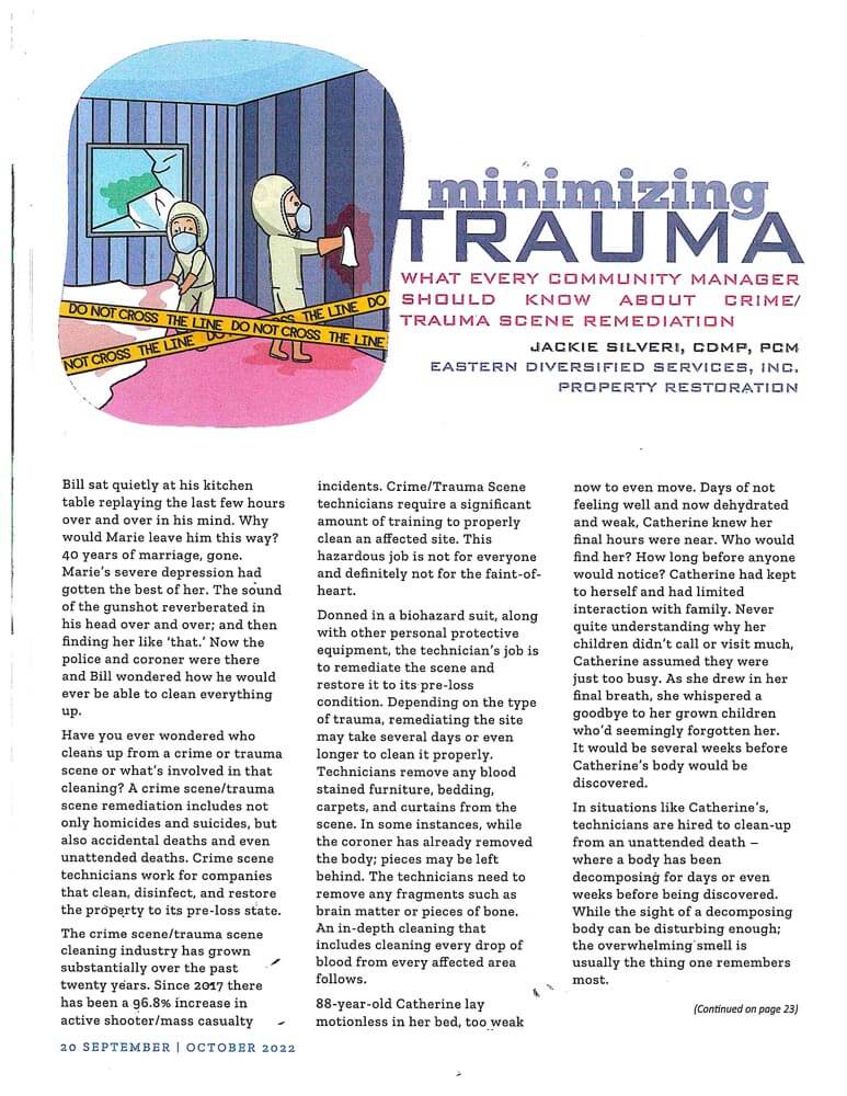 article about minimizing trauma during crime / trauma scene remediation